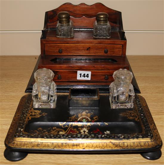 Rosewood and a lacquer inkstand